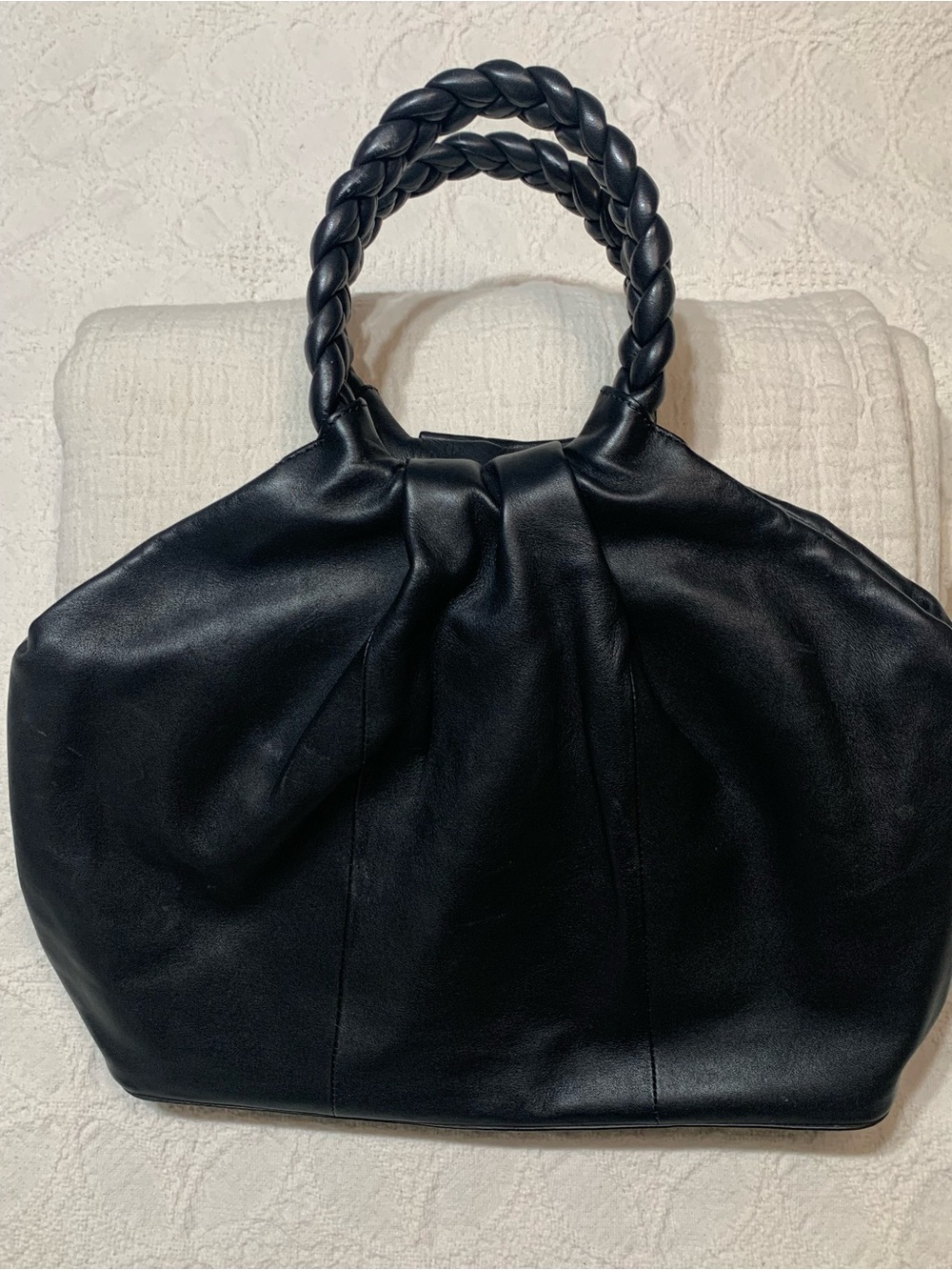 Vince Camuto Jordy Black Braided-Handle Leather Tote